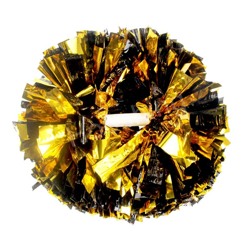Hooshing 2PCS Gold and Black Pom Poms Cheerleading Metallic Cheer Pom Poms with Baton Handle for Sports Team Spirit Party Kids Adults - Image 1